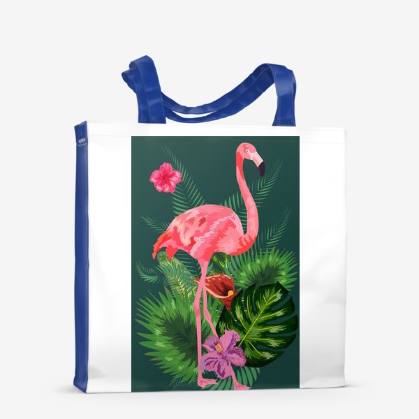 Сумка-шоппер «Розовый фламинго среди тропических листьев и цветов»