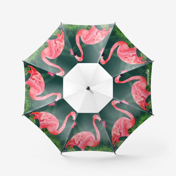 Зонт «Розовый фламинго среди тропических листьев и цветов»