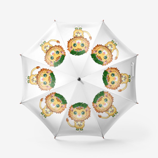 Зонт «Лев в гавайском наряде, венки и гирлянды из тропических цветов и листьев. Знак зодиак. Каникулы»