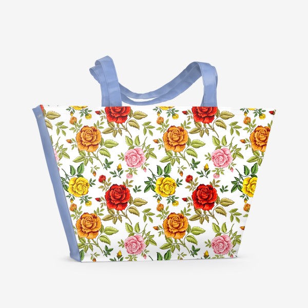 Пляжная сумка «Узор с яркими разноцветными розами»