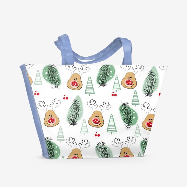 Пляжная сумка «Олени рождественские и елки. Бесшовный принт с оленями и елками.»