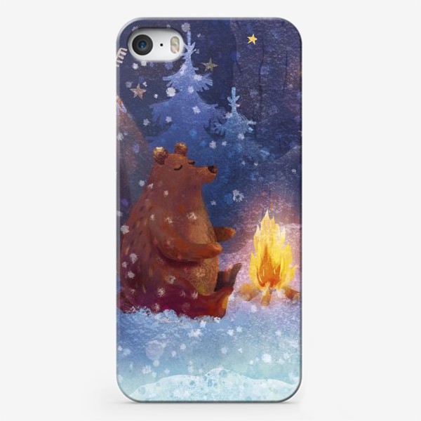 Чехол iPhone «Медведь медитирует зимой у костра»
