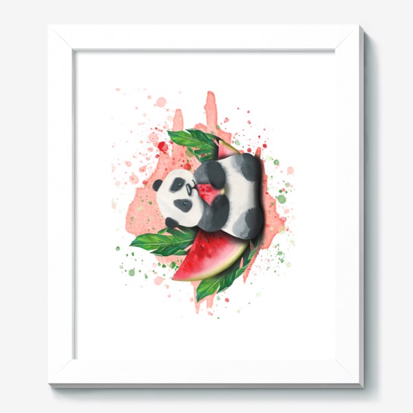 Картина «Милая панда ест арбуз. Акварель.»