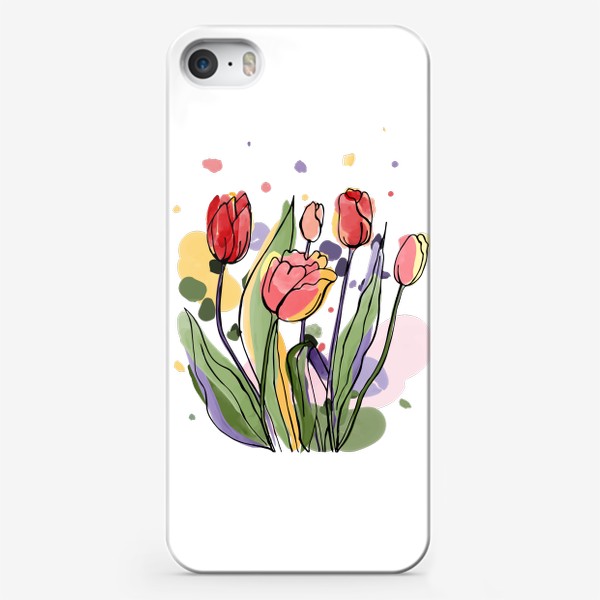 Чехол iPhone «Тюльпаны. Цветочный принт. Акварельный фон.»
