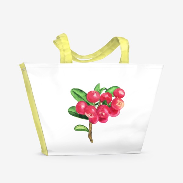 Пляжная сумка «Акварельная брусника красная ягода севера»