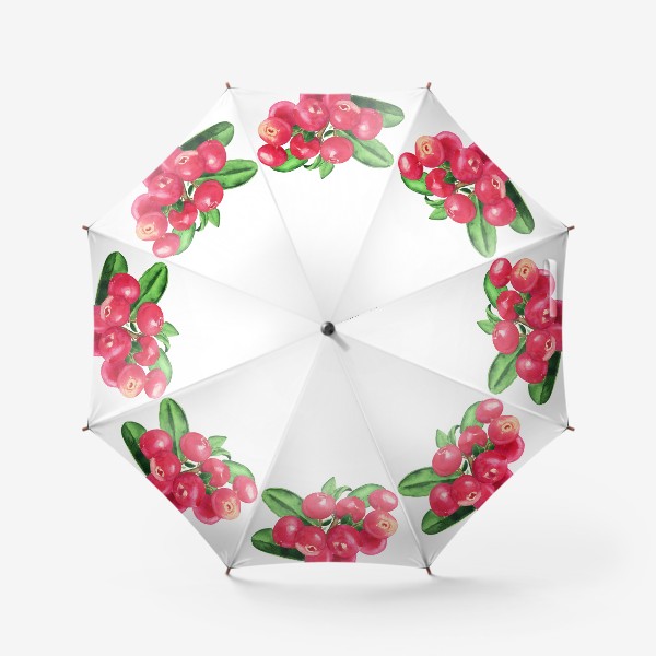 Зонт «Акварельная брусника красная ягода севера»