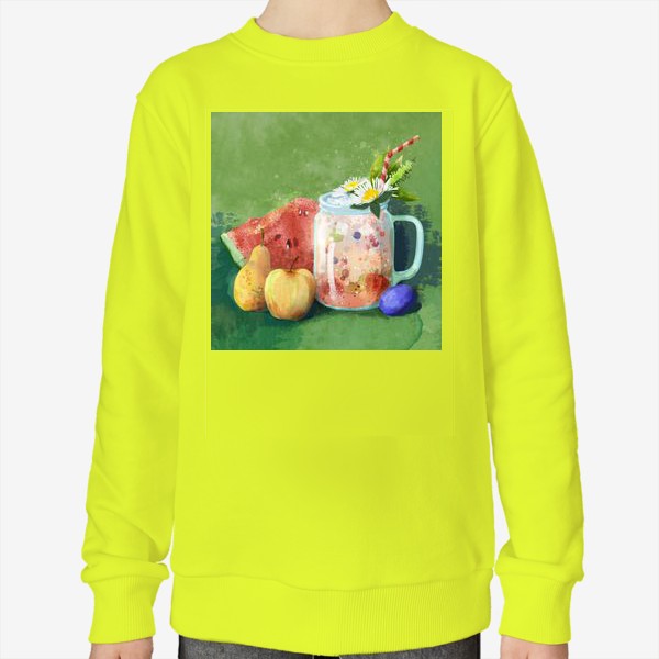 Свитшот «Фруктовый лимонад, яблоко, груша, слива, арбуз, ромашки»