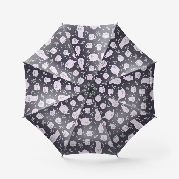 Зонт «Ретро паттерн с керамической посудой и черникой»