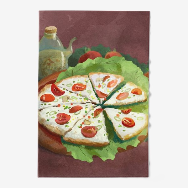 Полотенце «Пицца с помидорами, оливками, грибами. Веганская.»
