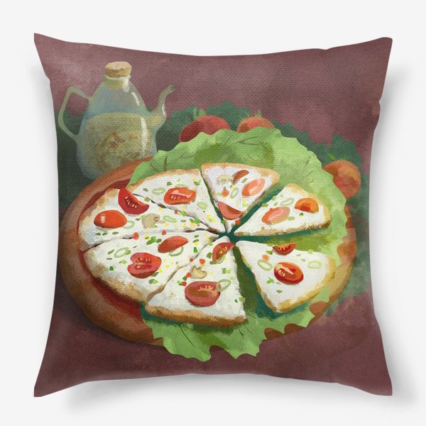 Подушка «Пицца с помидорами, оливками, грибами. Веганская.»