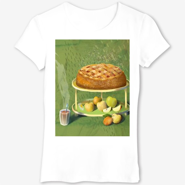Футболка &laquo;Яблочный пирог. Яблоки. Абрикос. Ромашки. Стакан чаю.&raquo;