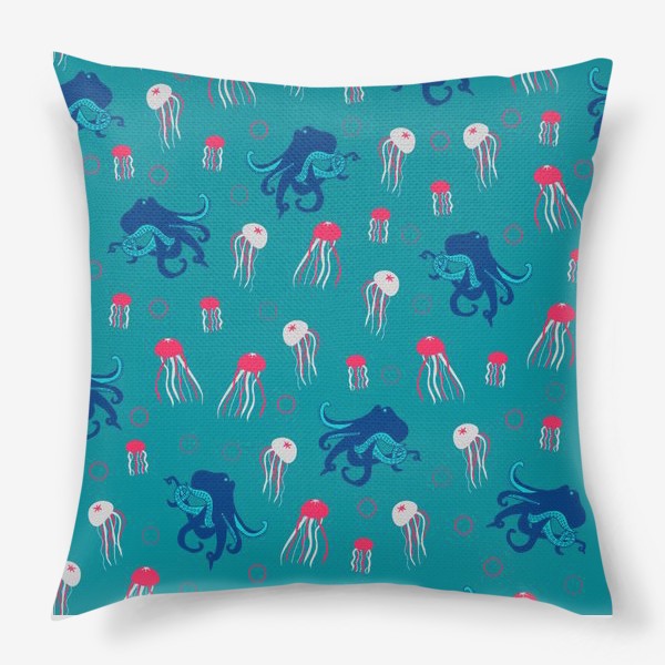 Подушка «Морская жизнь: осьминог и медузы»