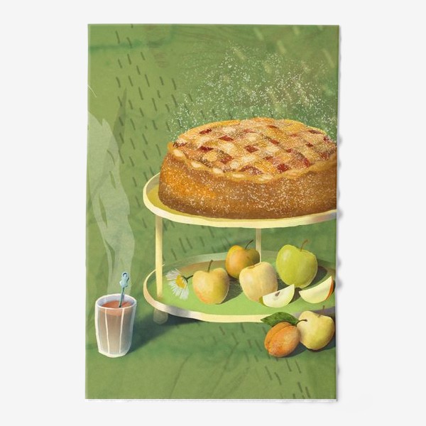 Полотенце &laquo;Яблочный пирог. Яблоки. Абрикос. Ромашки. Стакан чаю.&raquo;