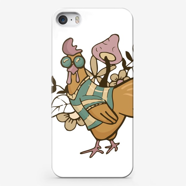 Чехол iPhone «Петух в цветах»