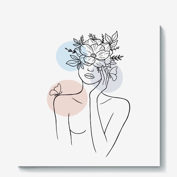 Холст «Девушка с цветами (лайн арт абстракция)»