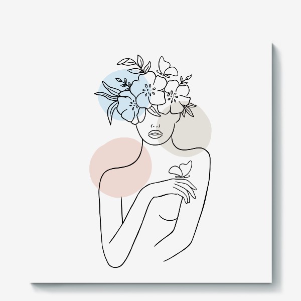 Холст «Девушка с цветами 2 (лайн арт абстракция)»
