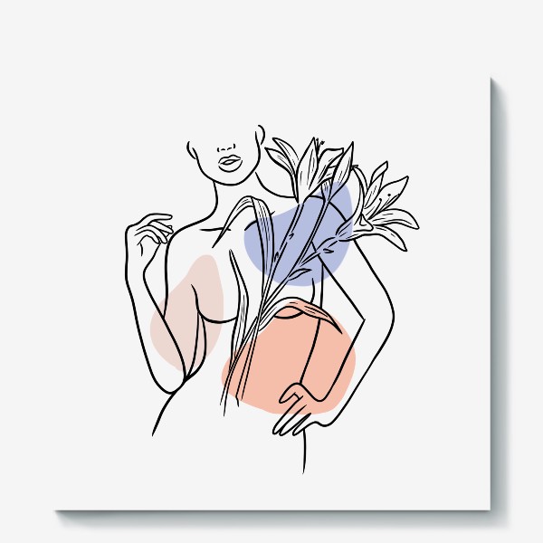 Холст «Девушка с лилиями (абстракция, графика)»