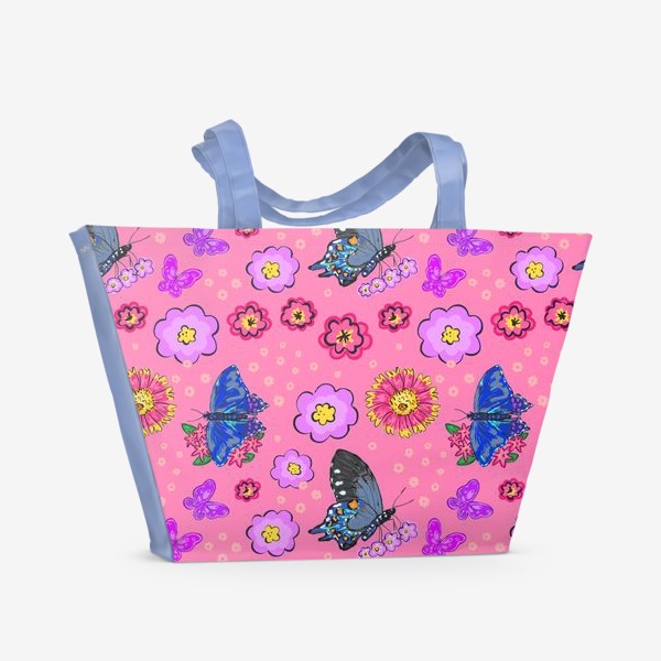 Пляжная сумка «Бабочки и цветы. Яркий паттерн.»