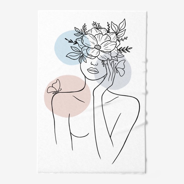 Полотенце «Девушка с цветами (лайн арт абстракция)»
