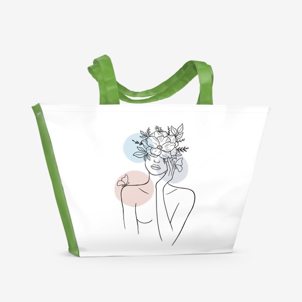 Пляжная сумка «Девушка с цветами (лайн арт абстракция)»