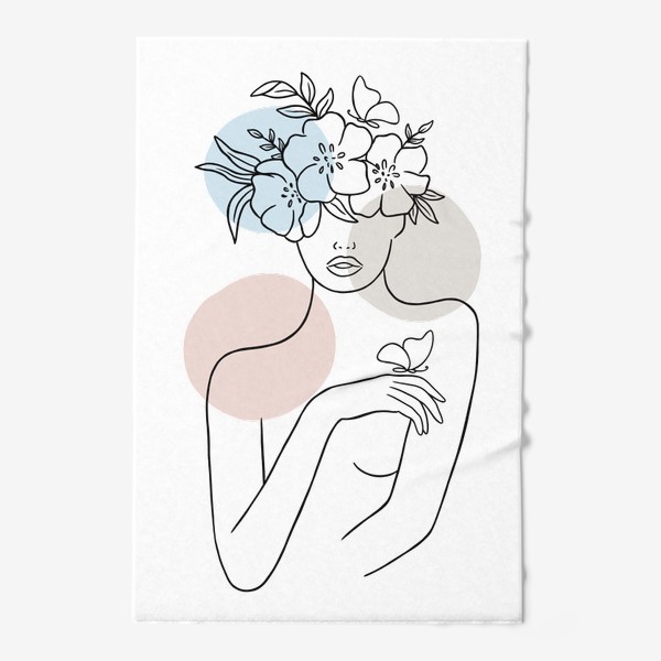 Полотенце «Девушка с цветами 2 (лайн арт абстракция)»