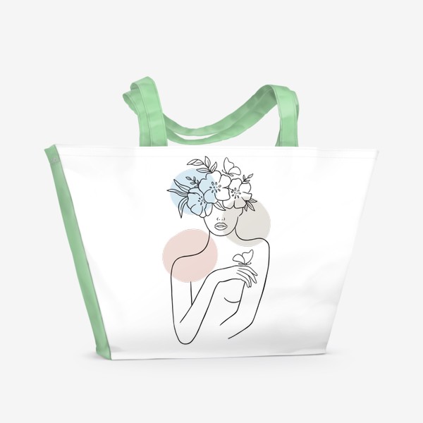 Пляжная сумка «Девушка с цветами 2 (лайн арт абстракция)»