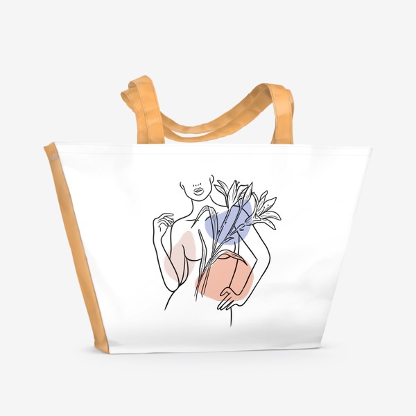 Пляжная сумка &laquo;Девушка с лилиями (абстракция, графика)&raquo;