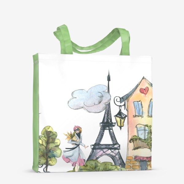Сумка-шоппер «Париж, городской пейзаж. Акварель, графика.»
