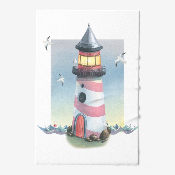 Полотенце &laquo;Морской маяк с чайками. Акварельный.&raquo;