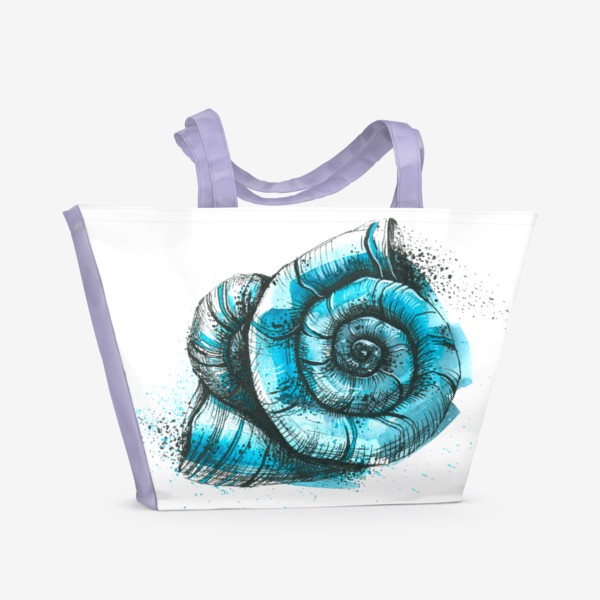 Пляжная сумка «Морская ракушка, абстракция, акварель, графика.»