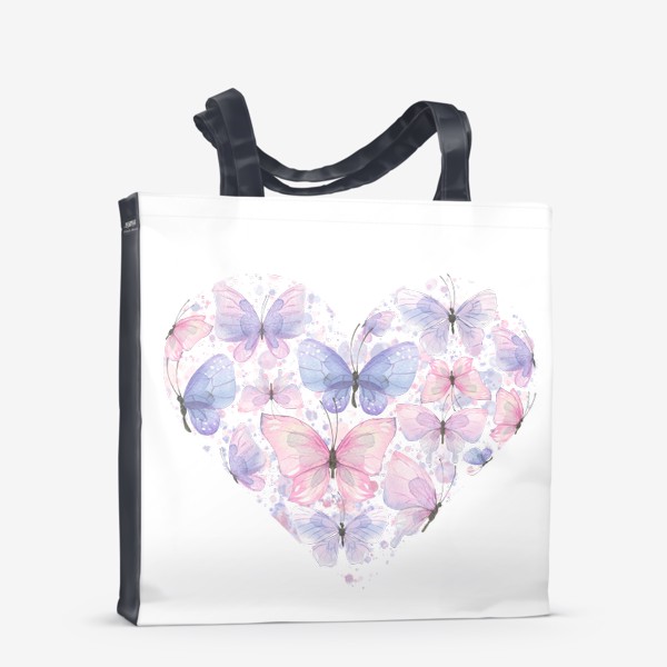 Сумка-шоппер «Нежные розовые и сиреневые бабочки в форме сердца.»
