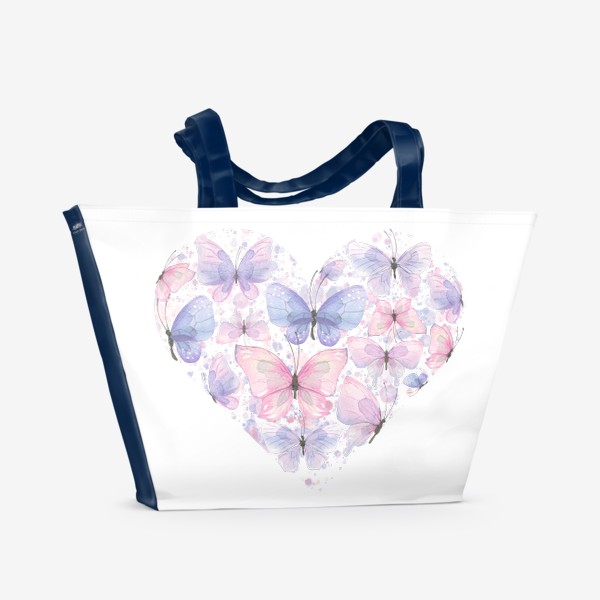 Пляжная сумка «Нежные розовые и сиреневые бабочки в форме сердца.»