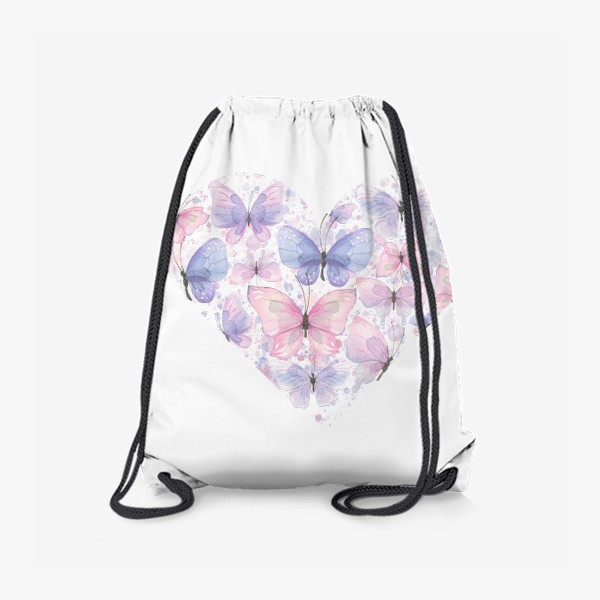 Рюкзак «Нежные розовые и сиреневые бабочки в форме сердца.»