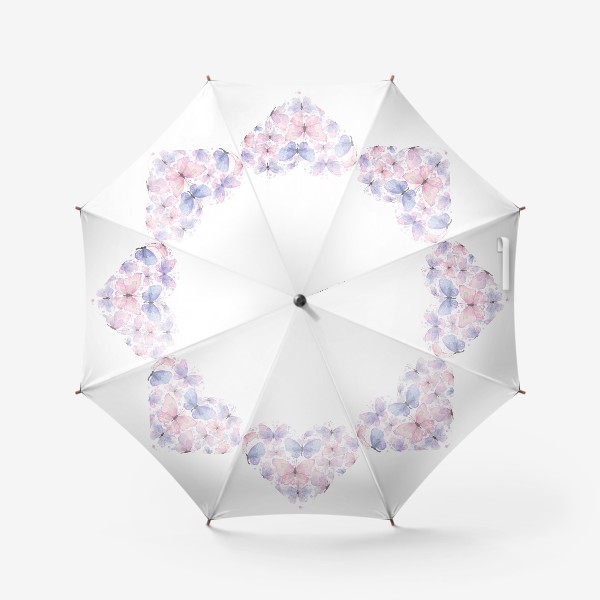 Зонт «Нежные розовые и сиреневые бабочки в форме сердца.»