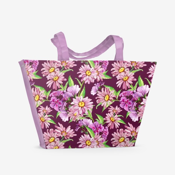 Пляжная сумка «Цветы герань и ромашки»