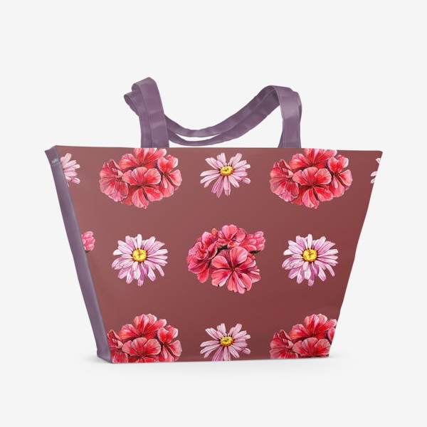 Пляжная сумка «Цветы герань и ромашки»