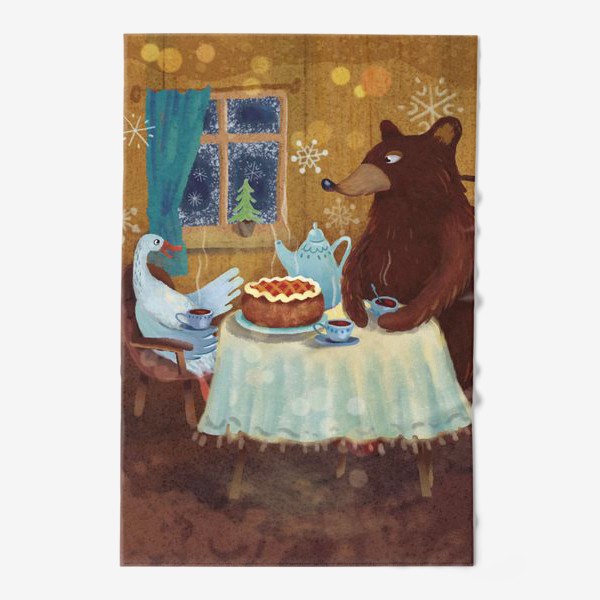 Полотенце &laquo;Медведь и гусь пьют чай&raquo;