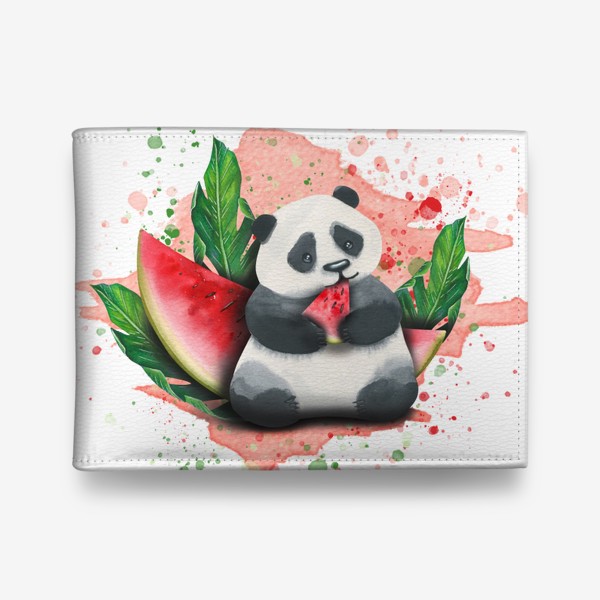 Кошелек «Милая панда ест арбуз. Акварель.»