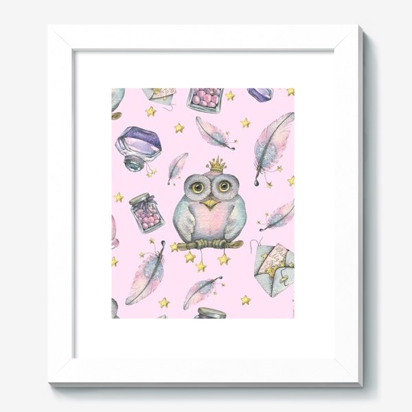 Картина «Волшебные совы, совушки, письма, сладости. Акварельный паттерн, детский.»