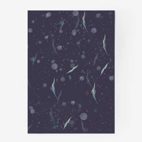 Постер «Морская вода, пучина, пузырики, водоросли, темный, акварельный паттерн.»