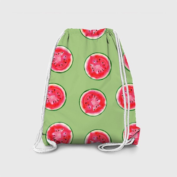 Рюкзак «Акварельный арбуз вкусный на зеленом фоне»