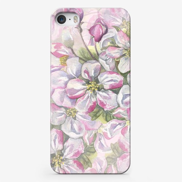 Чехол iPhone «Цветы яблони, розовые, Акварельный паттерн.»