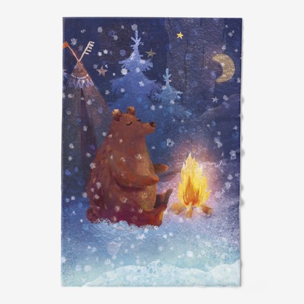 Полотенце «Медведь медитирует зимой у костра»