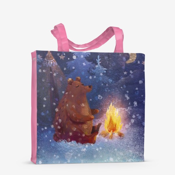 Сумка-шоппер «Медведь медитирует зимой у костра»