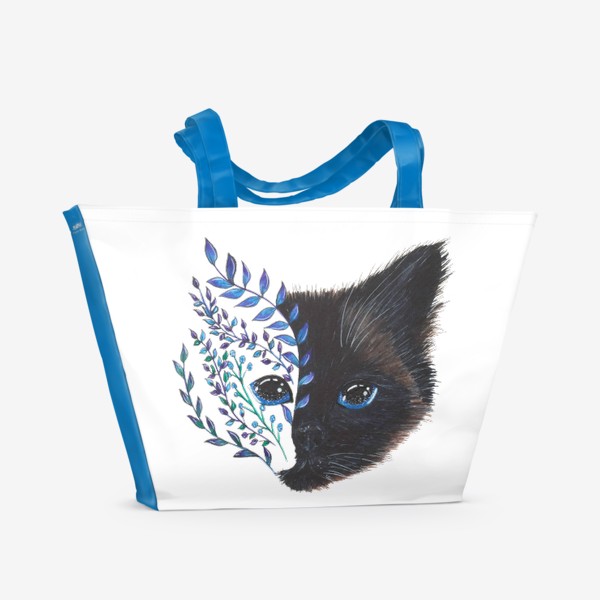 Пляжная сумка «Сиамский кот и ветки с градиентом»