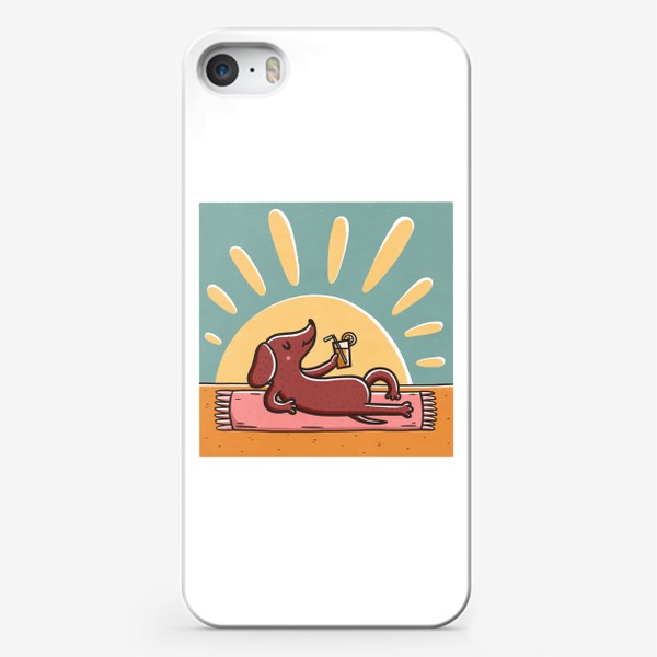 Чехол iPhone «Милая такса отдыхает на пляже»