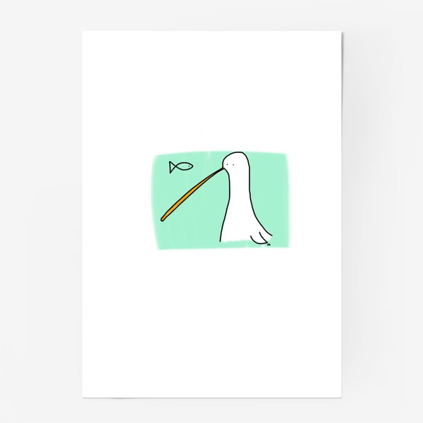 Постер «Чайка и рыбка. Летний скетч »