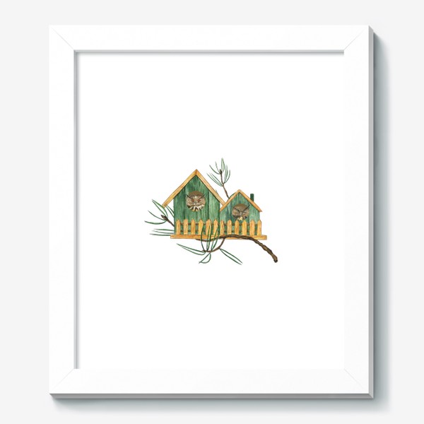 Картина «Акварельный птичий домик с совами»