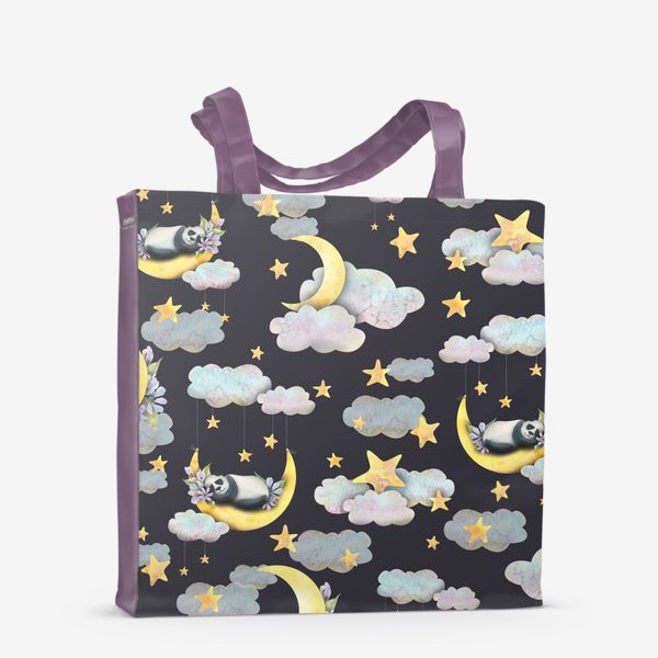 Сумка-шоппер &laquo;Милые мишки панды спят на луне в облаках со звездами. Акварельный паттерн.&raquo;