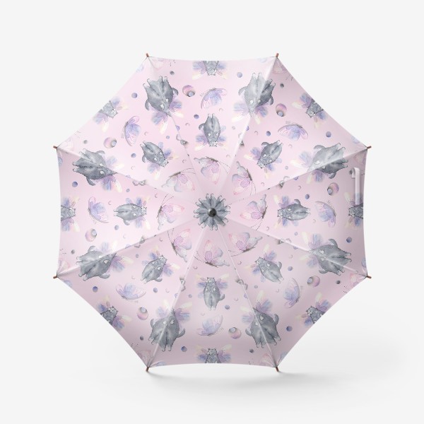 Зонт «Серые котики, розовые и сиреневые бабочки. Акварельный паттерн.»